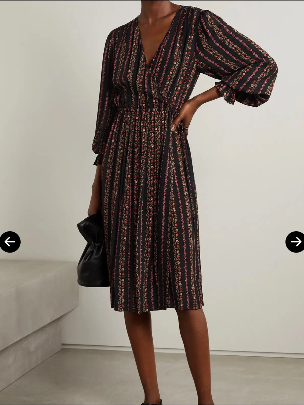See By Chloé Pleated Floral-Print Crepe de Chine Midi Dress Wrap Effect - Picture 3 of 6
